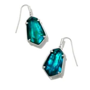 NWT Kendra Scott Alexandria Silver Drop in Teal Green Illusion